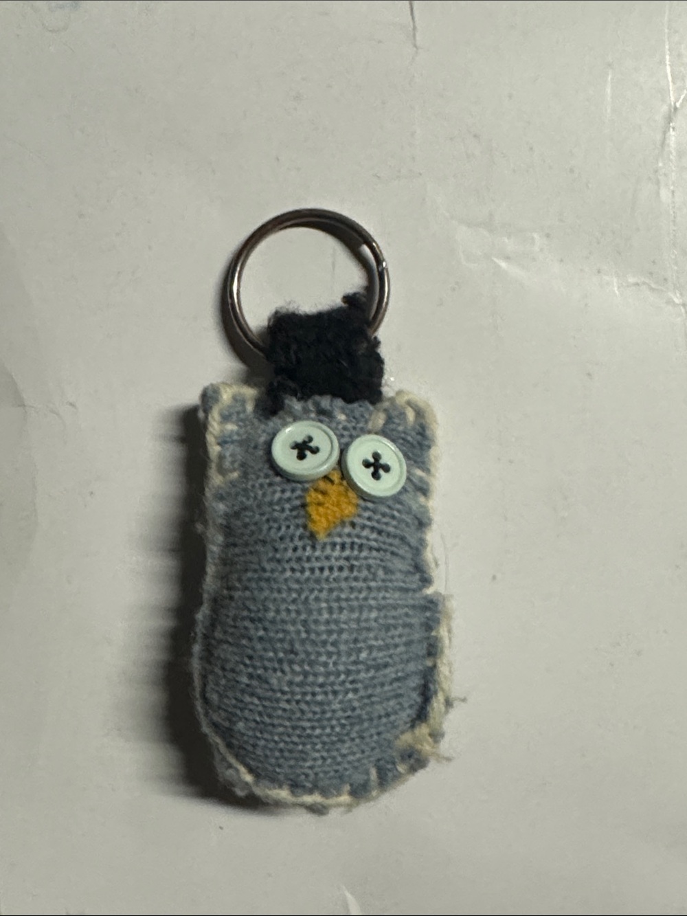 OOAK Wool Handmade Owl 🦉 Bird Keychain - Mist Blue / Gray